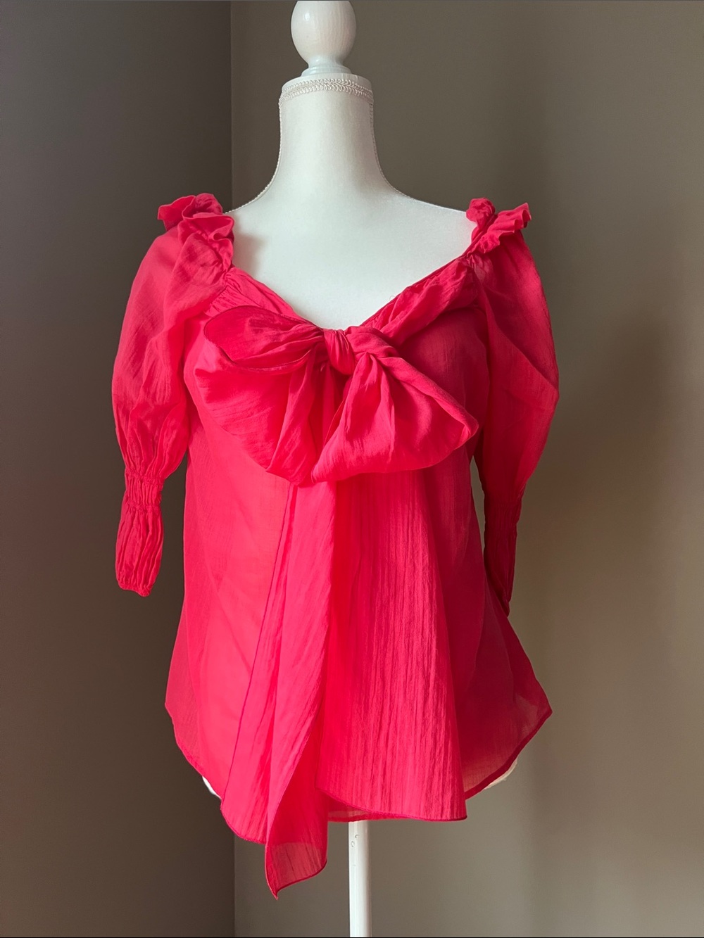 Just Cavalli Hot Pink Bow-Front Ruffle Blouse